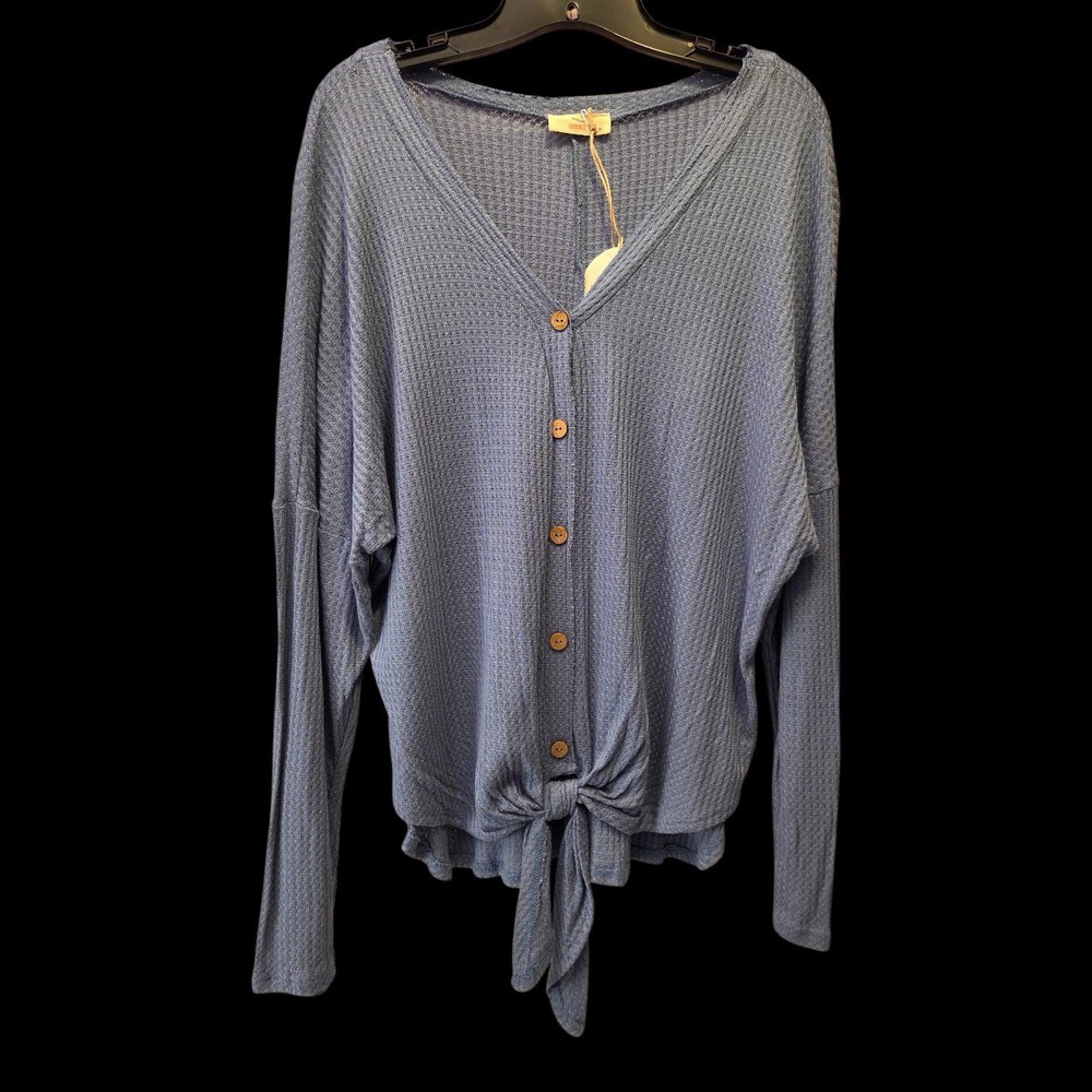 Hummingbird  NWT  Sz Medium Waffle Knit Tie Front Buttons Oversized Made In USA